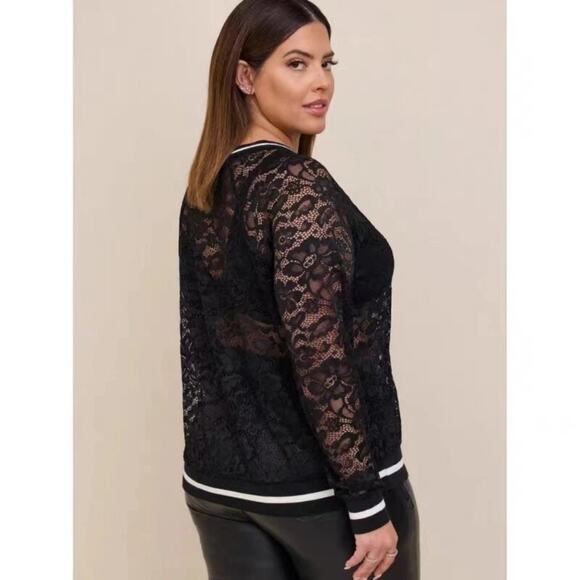 Torrid Black Lace Sweatshirt Womens Size 2X Stretch Rib Trim Whimsigoth Grunge - Picture 5 of 11